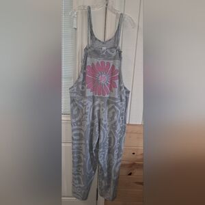 Mineral Washed Handpainted Overalls  Grey Pink  L-XL Hippie Style Beach By Tina
